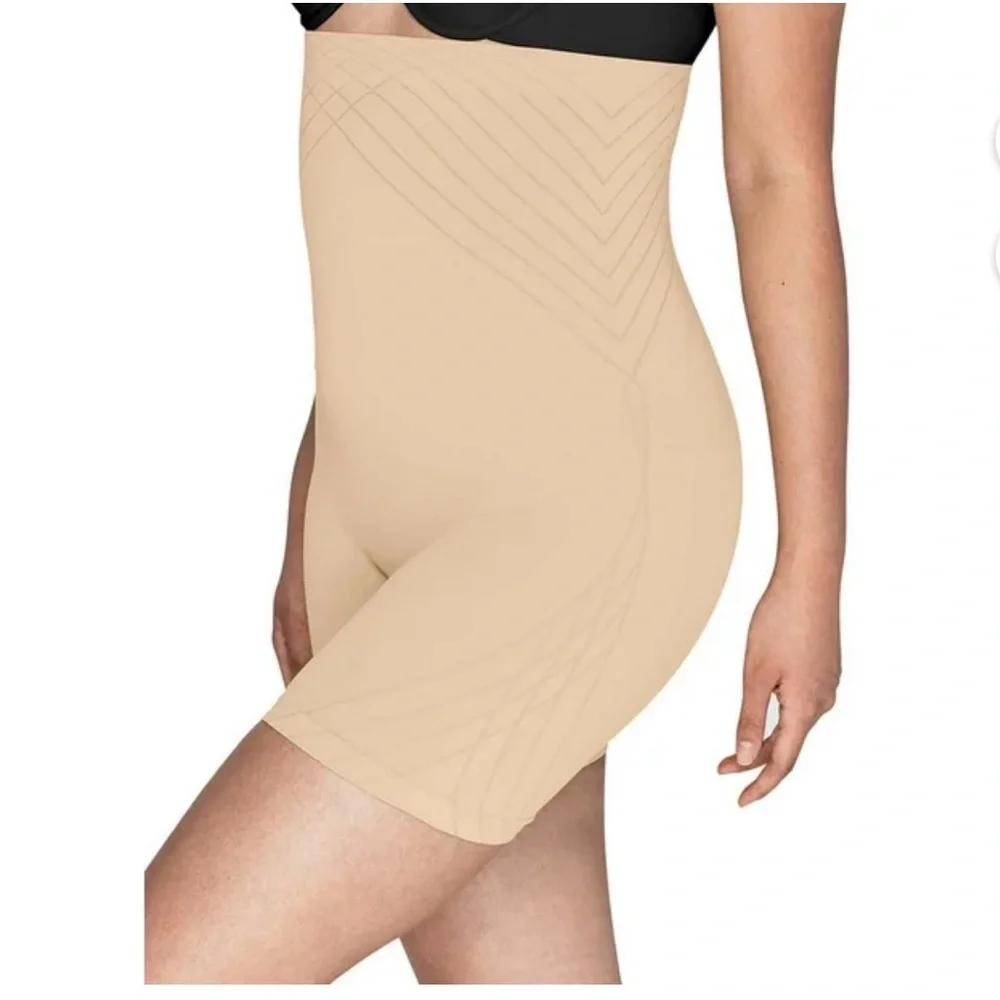 NEW Maidenform Beige Shapewear Shorts Large High Waist Firm Control